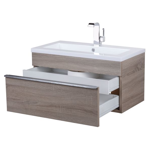 Cutler Kitchen & Bath Trough 30-in Dorato Wall-Mount Vanity w/ White Acrylic Top and Single Sink