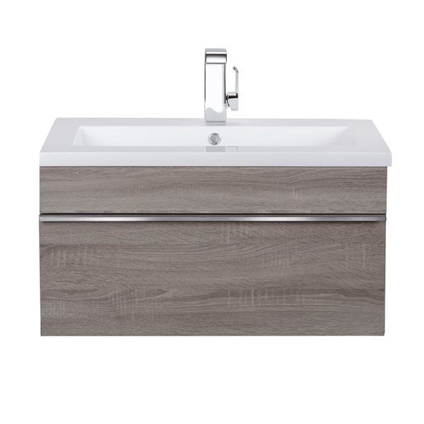 Meuble-lavabo simple Trough Organic 30 po brun comptoir en acrylique blanc