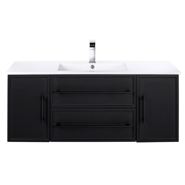 Milano 48-inch W x 18-inch D x 20-inch H Wall Mounted Bathroom Vanity in Black with Cultured Marble Top