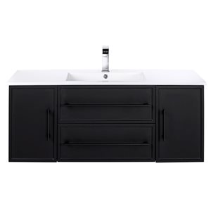 Milano 48-inch W x 18-inch D x 20-inch H Wall Mounted Bathroom Vanity in Black with Cultured Marble Top