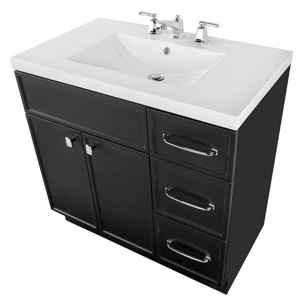 Cutler Kitchen & Bath Manhattan 36-in Black Freestanding Vanity w/ White Acrylic Top and Single Sink