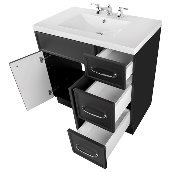 Cutler Kitchen & Bath Manhattan 36-in Black Freestanding Vanity w/ White Acrylic Top and Single Sink