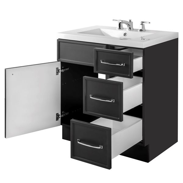 Cutler Kitchen & Bath Manhattan 36-in Black Freestanding Vanity w/ White Acrylic Top and Single Sink