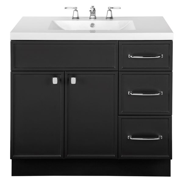 Meuble-lavabo simple Manhattan 36 po noir comptoir en acrylique blanc