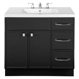 Meuble-lavabo sur pied Manhattan Cutler Kitchen & Bath plan similimarbre blanc 36 l. x 21 p. x 36,5 po-in h., noir