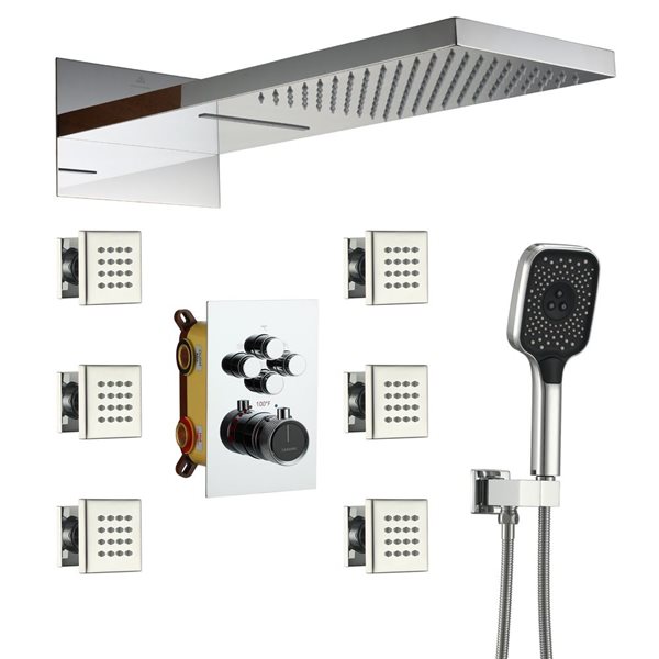 CASAINC 4-Function 22-in Chrome Wall-Mounted Rainfall Thermostatic Shower System With 6 Body Jets