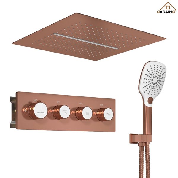 CASAINC Brushed Rose Gold Thermostatic Ceiling-Mounted Shower System with Rough in-Valve