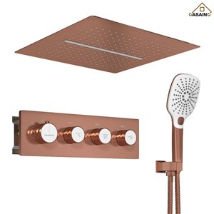 CASAINC Brushed Rose Gold Thermostatic Ceiling-Mounted Shower System with Rough in-Valve