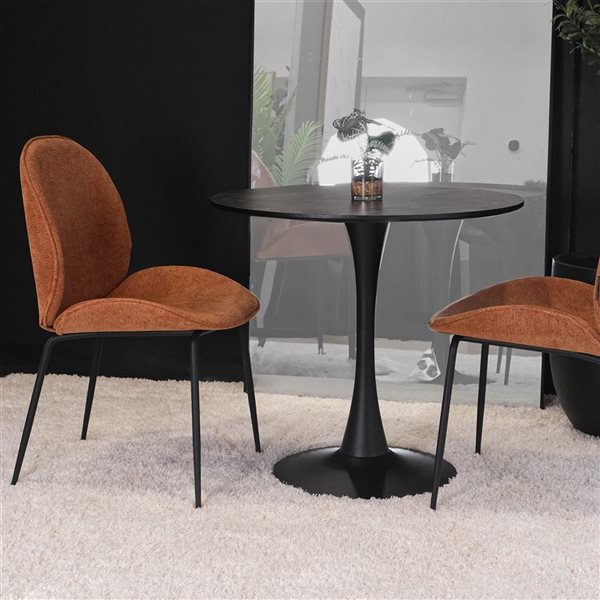 Chaises d'appoint de salle à manger Ottolo de Vanilla Moulding tissu chenille gingembre pieds métal noir, ensemble de 2