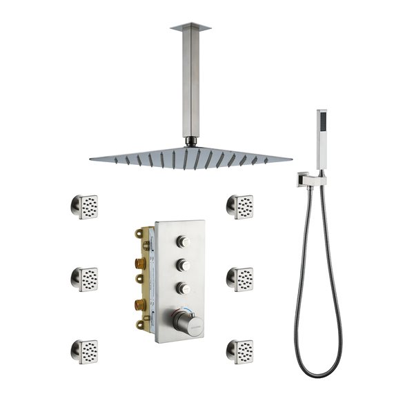 CASAINC 12-in Brushed Nickel 3-Function Ceiling Mounted Thermostatic Shower System