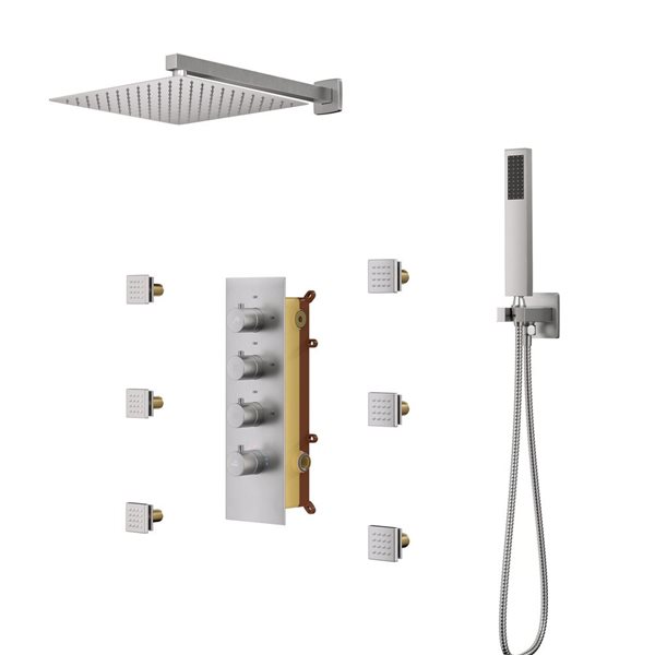 CASAINC 3-Function 12-in Brushed Nickel Luxury Wall-Mounted Rainfall Shower System With 6 Body Jets