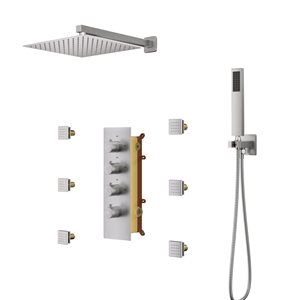 CASAINC 3-Function 12-in Brushed Nickel Luxury Wall-Mounted Rainfall Shower System With 6 Body Jets