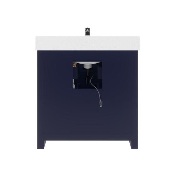 Meuble-lavabo simple autoportant bleu Riley par Spa Bathe 36 po avec barre d'alimentation et organisateur de tiroirs