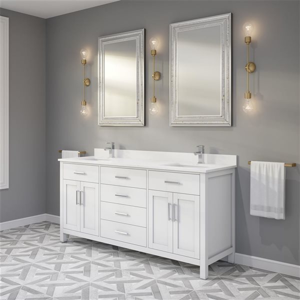 Spa Bathe Kate 72-in White Double Sink Freestanding Vanity w/ Power Bar and Drawer Organizer