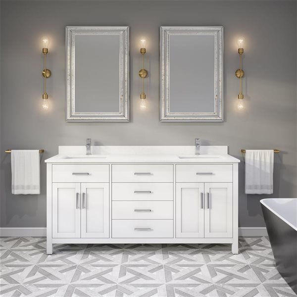 Spa Bathe Kate 72-in White Double Sink Freestanding Vanity w/ Power Bar and Drawer Organizer