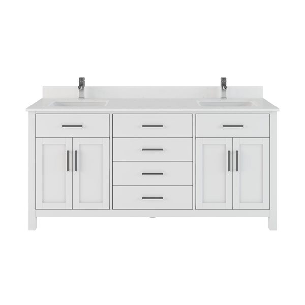 Spa Bathe Kate 72-in White Double Sink Freestanding Vanity w/ Power Bar and Drawer Organizer