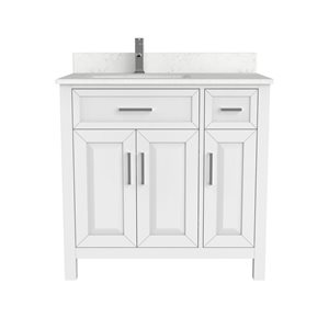 Meuble-lavabo simple autoportant blanc Thomas par Spa Bathe 36 po avec barre d'alimentation et organisateur de tiroirs