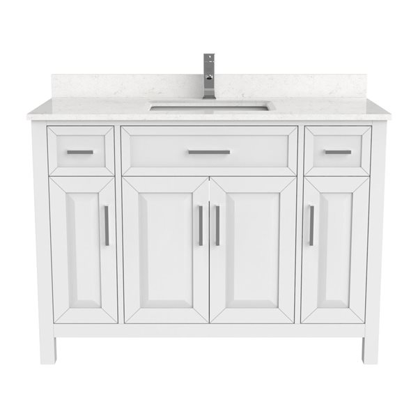 Meuble-lavabo simple autoportant blanc Thomas par Spa Bathe 48 po avec barre d'alimentation et organisateur de tiroirs