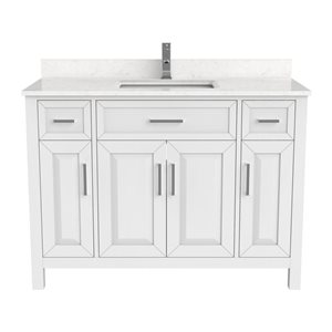 Meuble-lavabo simple autoportant blanc Thomas par Spa Bathe 48 po avec barre d'alimentation et organisateur de tiroirs