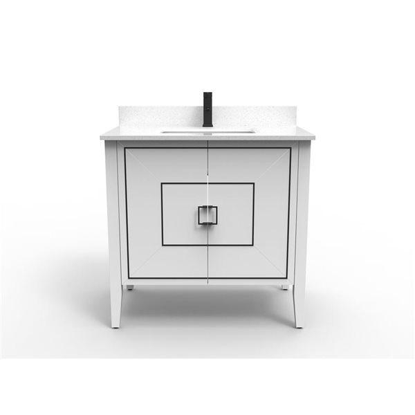 Meuble-lavabo simple autoportant blanc Hayden par Spa Bathe 36 po avec barre d'alimentation