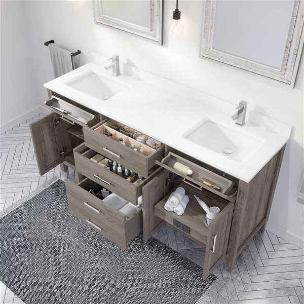 Spa Bathe Kate 72-in Gray Double Sink Freestanding Vanity w/ Power Bar and Drawer Organizer