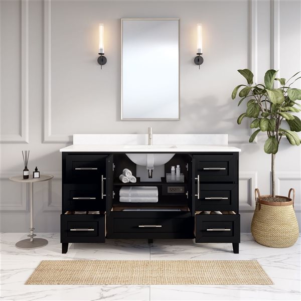 Spa Bathe Henley 60-in Espresso Single Vanity w/ Power Bar and Drawer Organizer