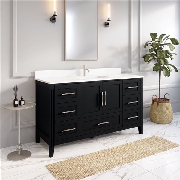 Spa Bathe Henley 60-in Espresso Single Vanity w/ Power Bar and Drawer Organizer