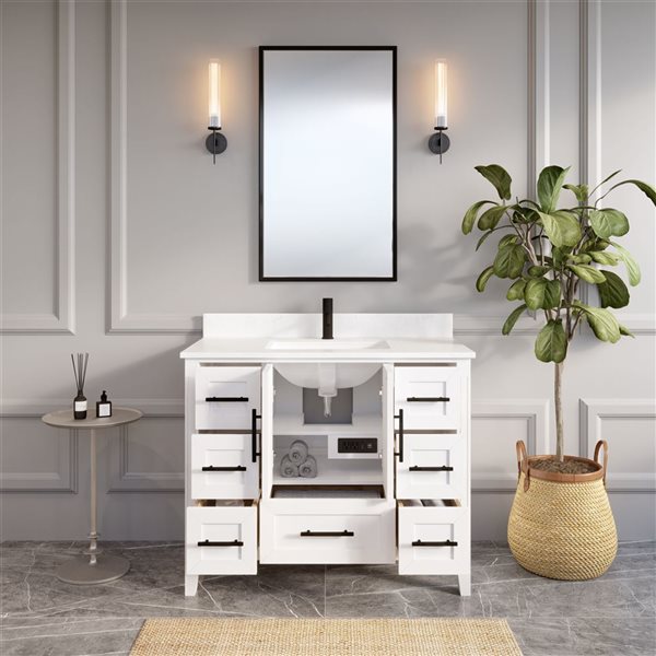 Spa Bathe Henley 42-in White Single Vanity w/ Power Bar Drawer Organizer