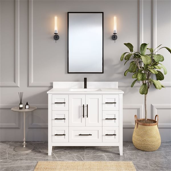 Spa Bathe Henley 42-in White Single Vanity w/ Power Bar Drawer Organizer