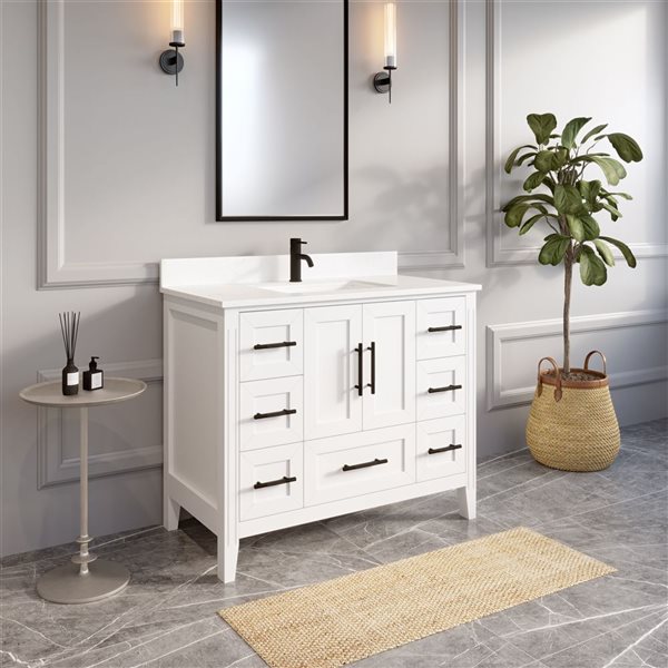 Spa Bathe Henley 42-in White Single Vanity w/ Power Bar Drawer Organizer