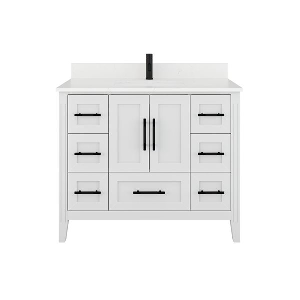 Spa Bathe Henley 42-in White Single Vanity w/ Power Bar Drawer Organizer