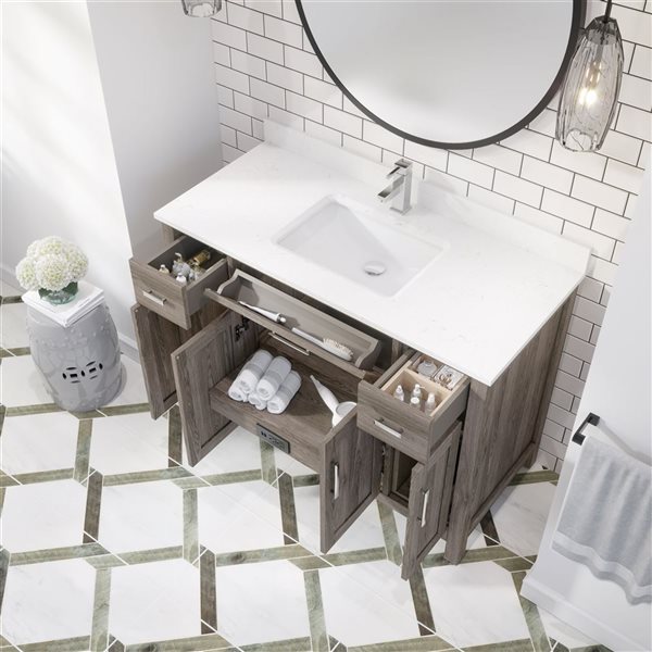 Spa Bathe Kate 48-in Gray Single Sink Freestanding Vanity w/ Power Bar and Drawer Organizer