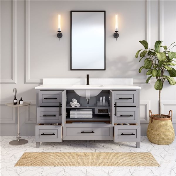 Spa Bathe Henley 60-in Oxford Gray Single Vanity w/ Power Bar and Drawer Organizer