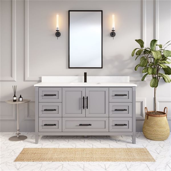 Spa Bathe Henley 60-in Oxford Gray Single Vanity w/ Power Bar and Drawer Organizer