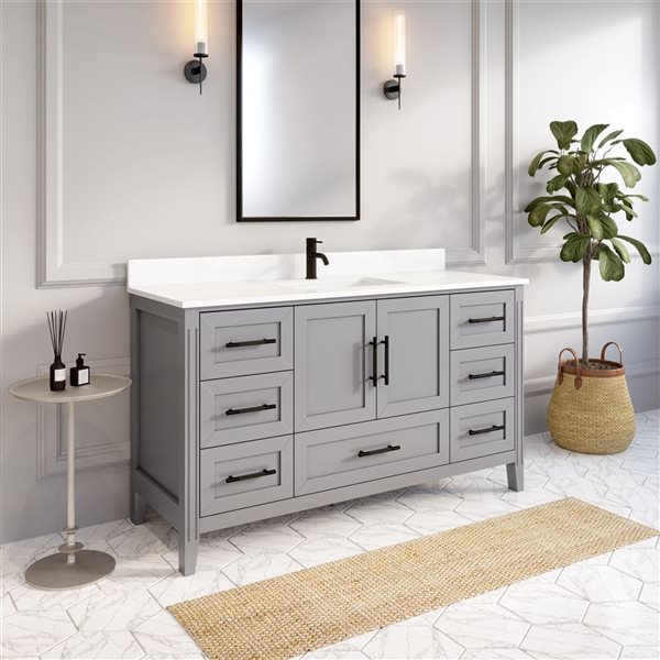 Spa Bathe Henley 60-in Oxford Gray Single Vanity w/ Power Bar and Drawer Organizer