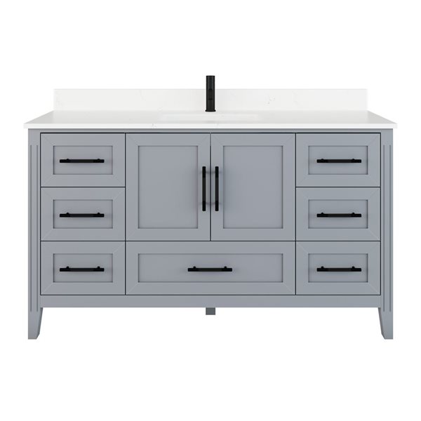 Spa Bathe Henley 60-in Oxford Gray Single Vanity w/ Power Bar and Drawer Organizer