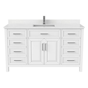 Spa Bathe Thomas 60-in White Single Sink Freestanding Vanity w/ Power Bar and Drawer Organizer