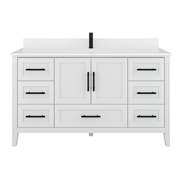 Spa Bathe Henley 60-in White Single Vanity w/ Power Bar and Drawer Organizer