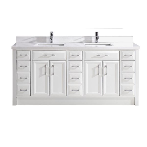 Spa Bathe Calumet 75-in White Double Sink Bathroom Vanity with White with Grey Veins Engineered Stone Top
