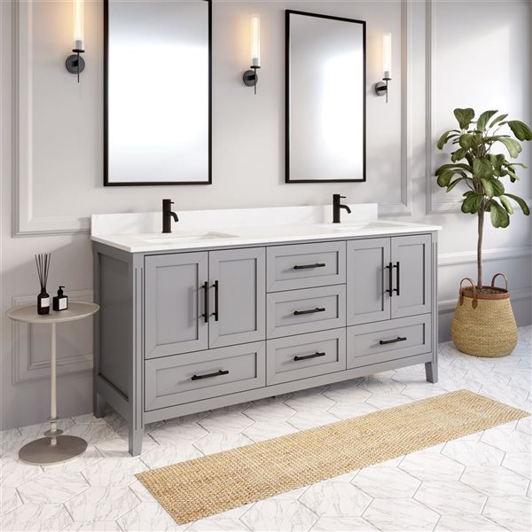 Spa Bathe Henley 72-in Oxford Gray Single Vanity w/ Power Bar and Drawer Organizer