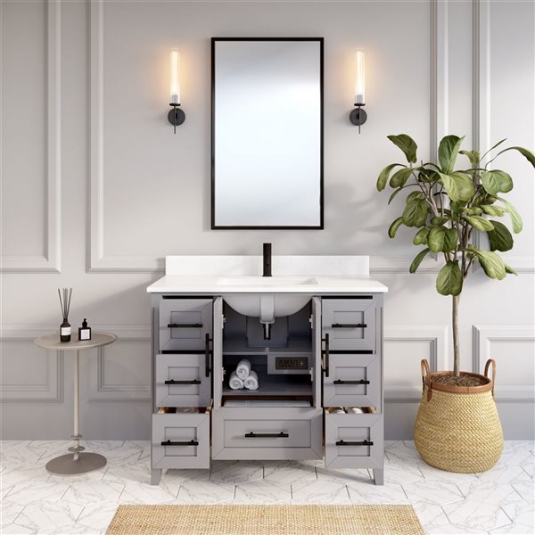 Spa Bathe Henley 42-in Oxford Gray Single Vanity w/ Power Bar and Drawer Organizer