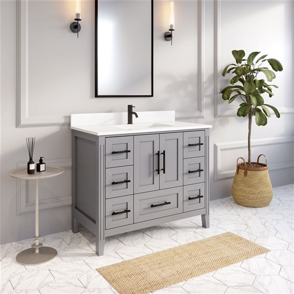 Spa Bathe Henley 42-in Oxford Gray Single Vanity w/ Power Bar and Drawer Organizer