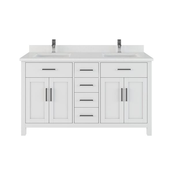 Spa Bathe Kate 60-in White Double Sink Freestanding Vanity w/ Power Bar and Drawer Organizer