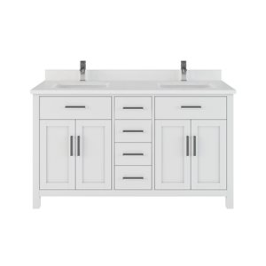 Spa Bathe Kate 60-in White Double Sink Freestanding Vanity w/ Power Bar and Drawer Organizer