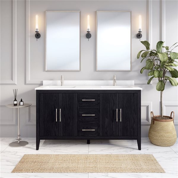 Spa Bathe Vance 60-in Espresso Double Vanity w/ Power Bar and Drawer Organizer