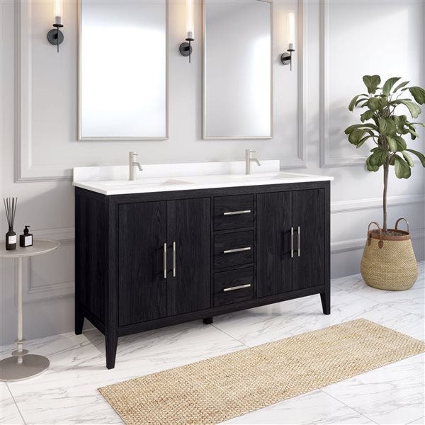 Spa Bathe Vance 60-in Espresso Double Vanity w/ Power Bar and Drawer Organizer