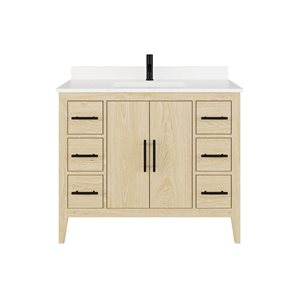 Spa Bathe Vance 42-in White Oak Single Vanity w/ Power Bar and Drawer Organizer