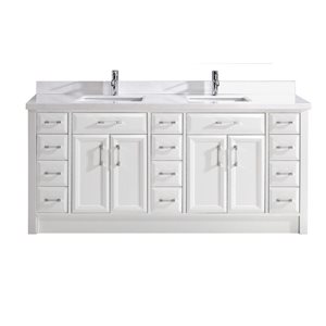Spa Bathe Calumet 75-in White Double Sink Freestanding Vanity w/ White with Gray Specks Engineered Stone Top