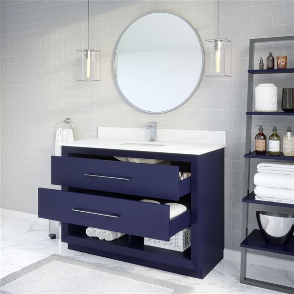 Spa Bathe Riley 48-in Blue Single Sink Freestanding Vanity w/ Power Bar and Drawer Organizer