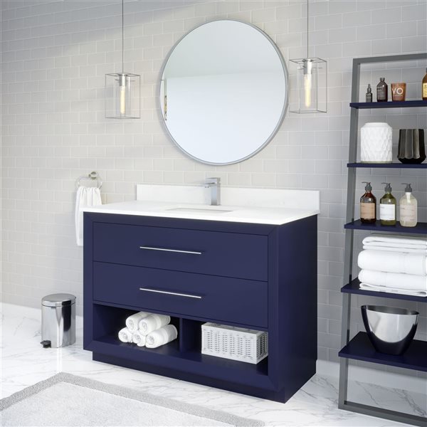 Spa Bathe Riley 48-in Blue Single Sink Freestanding Vanity w/ Power Bar and Drawer Organizer